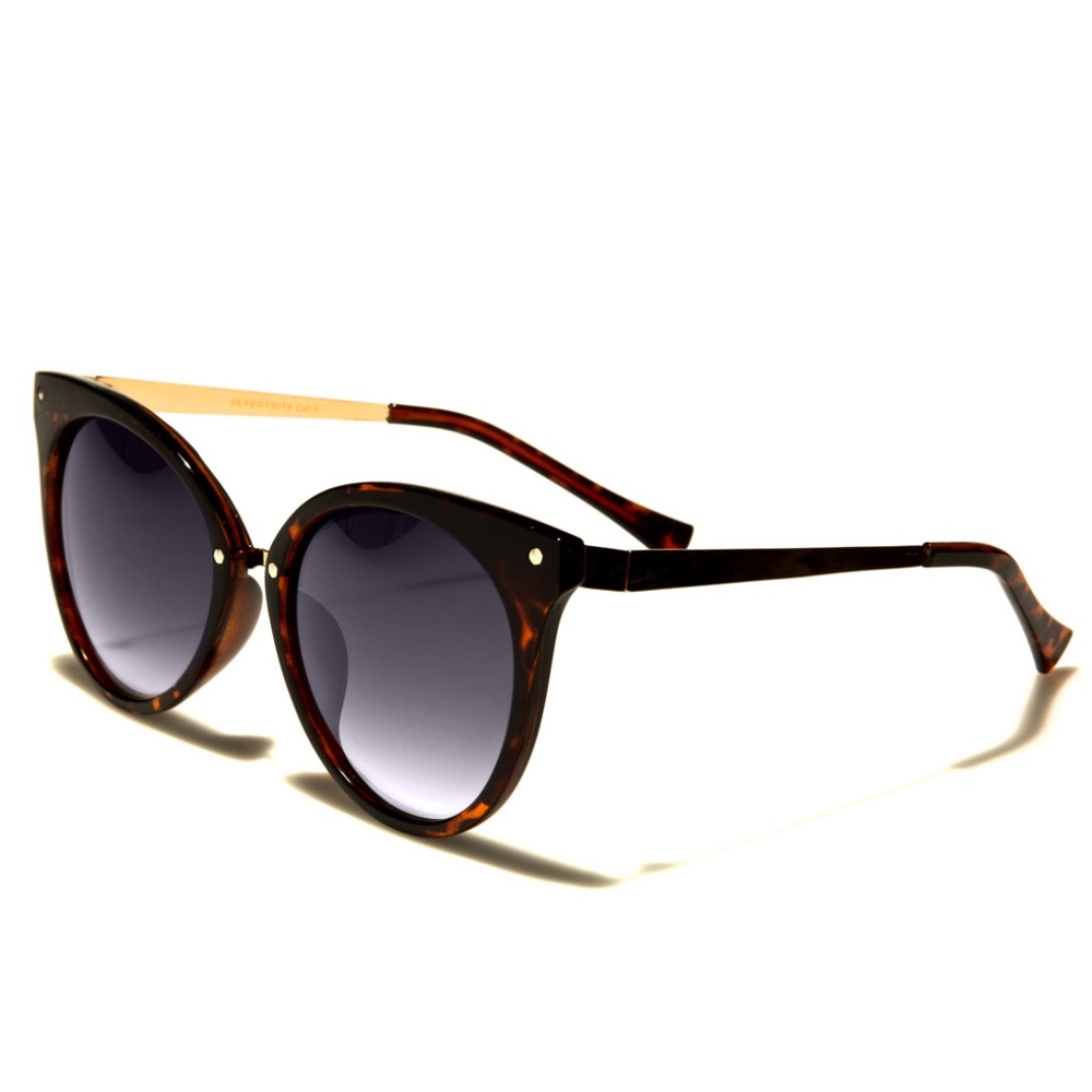 Round Cat Eye Fashion Sunglasses Black Brown - Picture 3 of 6